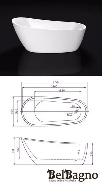 Ванна акриловая BB15 1730х775
