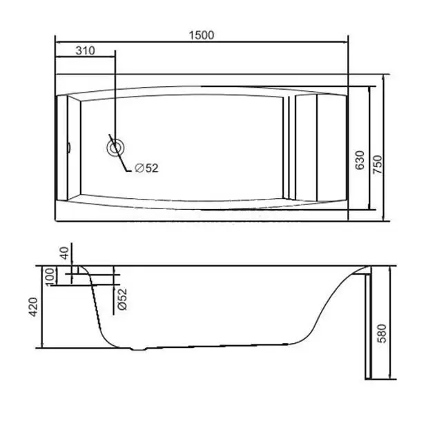 Ванна акриловая VIRGO 1500x750 301040