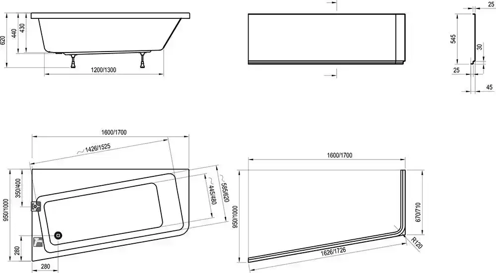 Ванна акриловая 10° L 1600х950 C831000000