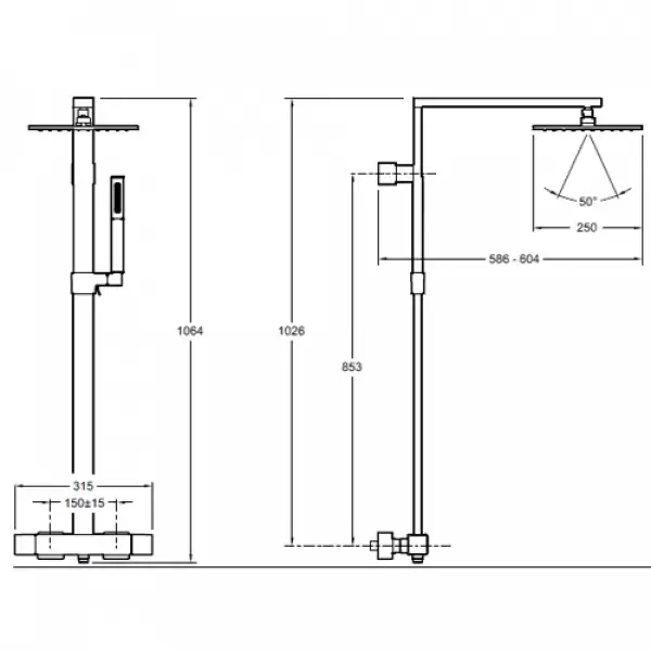 Душевая колонна STRAYT с термостатом и квадратным верхним душем (хром) Jacob Delafon E98321-CP