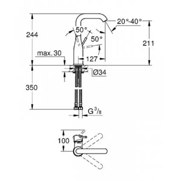 Смеситель Essence+ для умывальника с высоким изливом гладкий корпус 23541001 Grohe