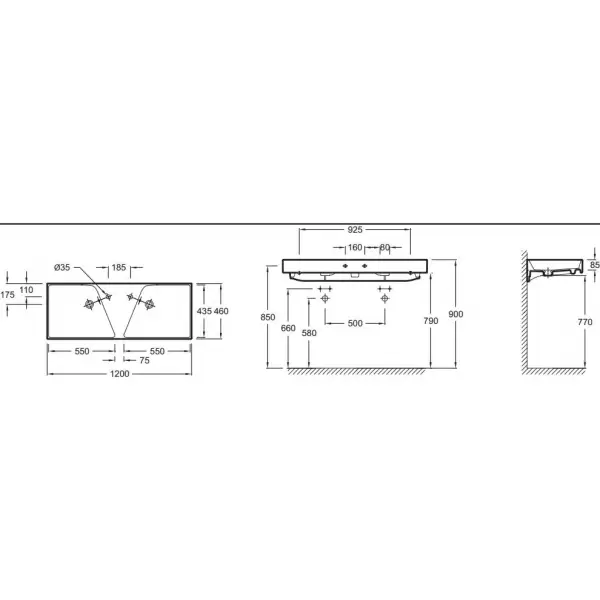 Умывальник RYTHMIC двойной, для мебели ЕВ1311 или ЕВ1305 120х46.