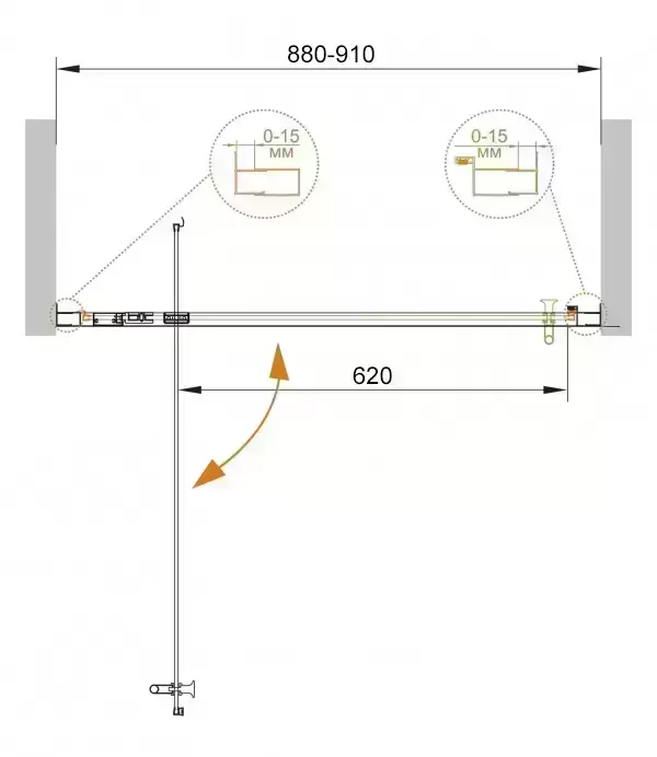 Душевая дверь ECO-BA-1-90-P-Cr 900x1900