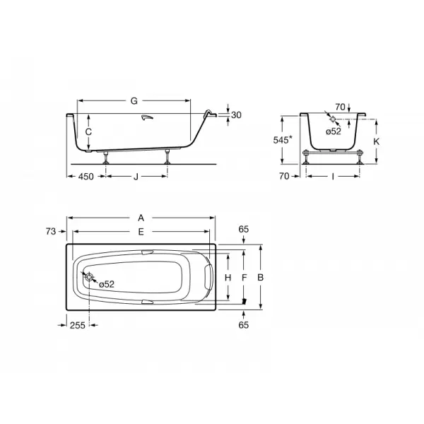Ванна акриловая Sureste 1600х700