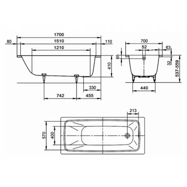 Ванна стальная Cayono 749 E-plus 1700х700