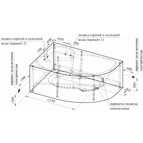 Акриловая ванна Ирма 150х97 левая, каркас; Vanessa 2-01-0-1-1-216