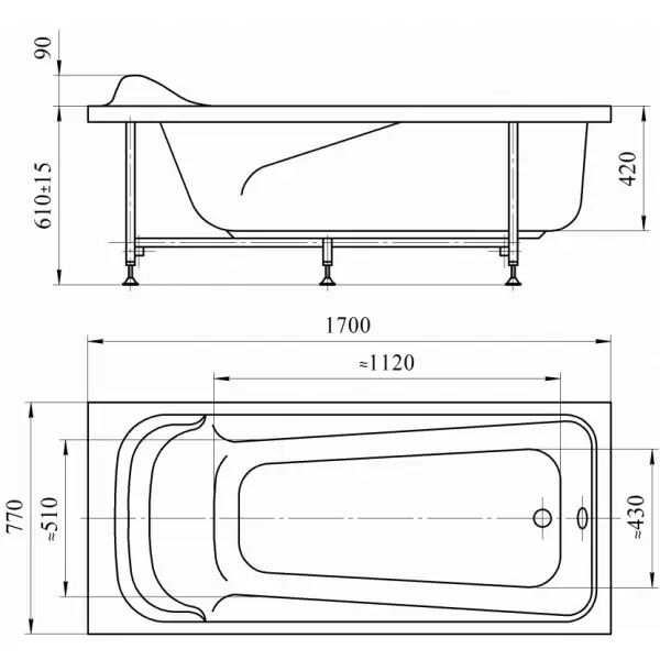 Акриловая ванна Роза 169х77, каркас; Vanessa 2-01-0-0-1-208