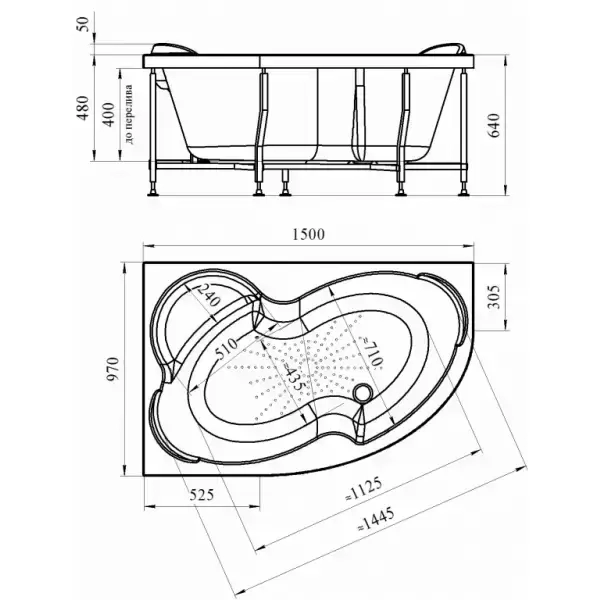 Акриловая ванна Ирма 150х97 левая, каркас; Vanessa 2-01-0-1-1-216