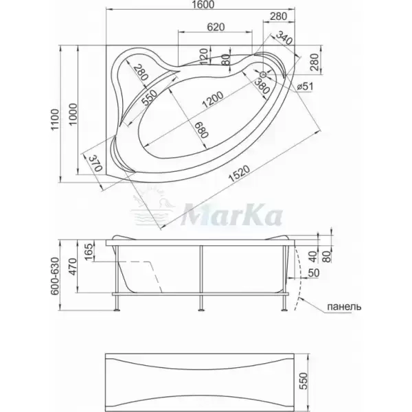 Ванна акриловая Catania 1600х1100