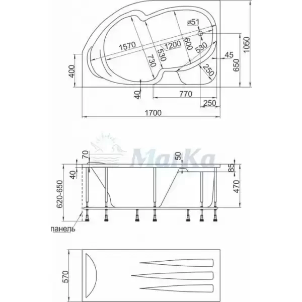 Ванна акриловая Diana 1700х1050