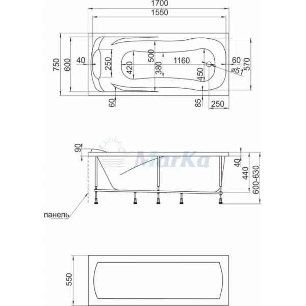 Ванна акриловая Calypso 1700х750