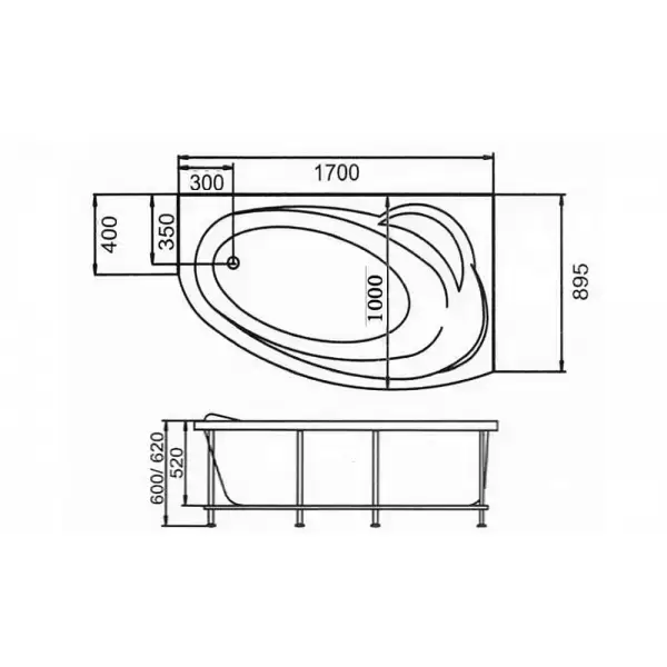 Ванна акриловая Juliana L левая 1700x1000