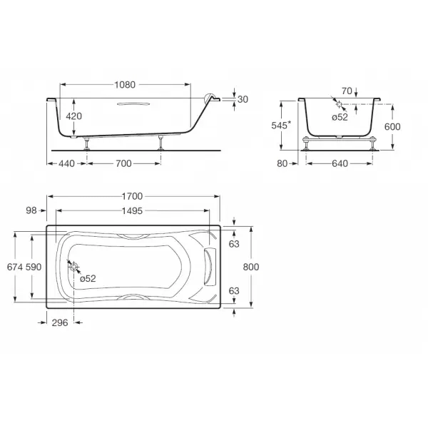 Ванна акриловая BeCool 1700х800