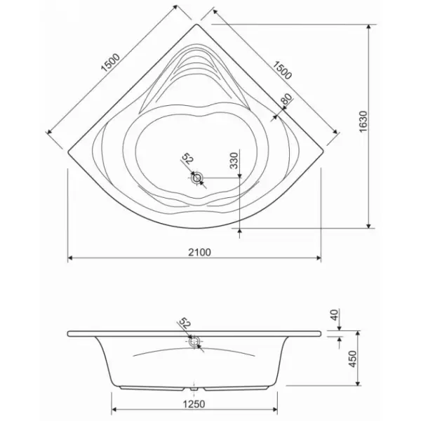 Ванна акриловая CETINA-150-150-41 1500x1300x410