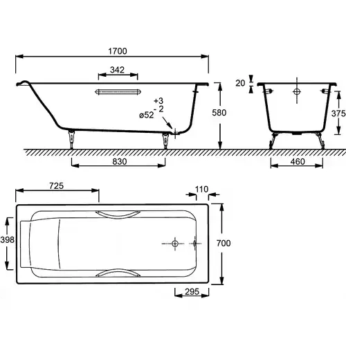 Ванна чугун J.Delafon PARALLEL E2948-00 170х70