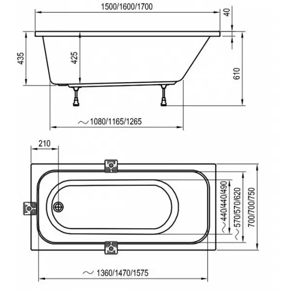 Ванна акриловая DOMINO 1700х750