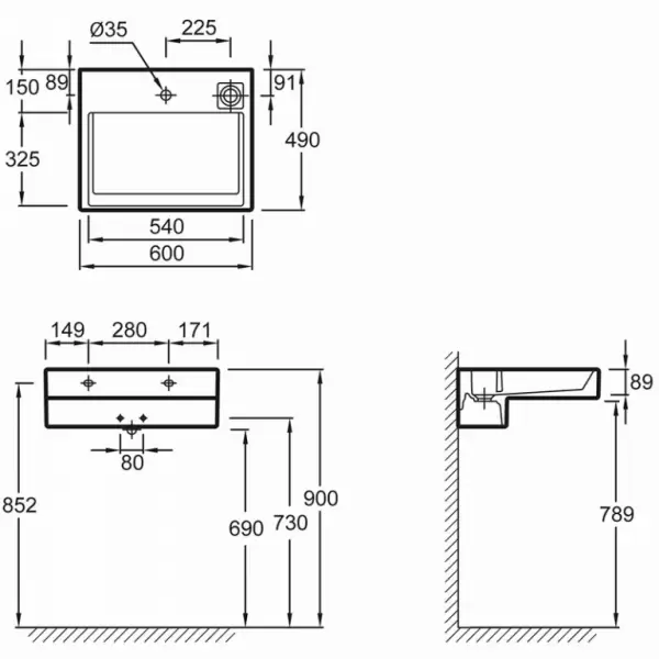 Умывальник TERRACE 60х49 (бел) EXE112-00 J.Delafon