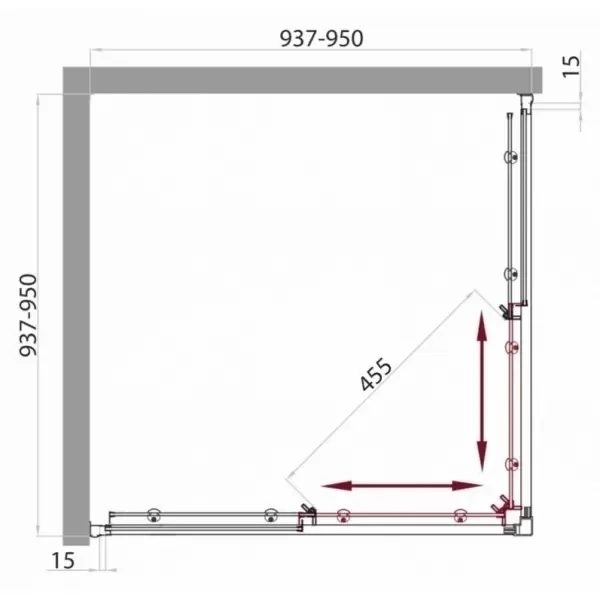 Душевой уголок квадратный UNO-A-2-95-P-Cr 950x950x1850