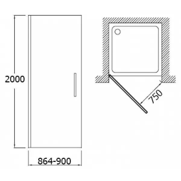 Дверь CONTRA распашная в нишу 90х200 (прозрачное стекло) E22T90-GA