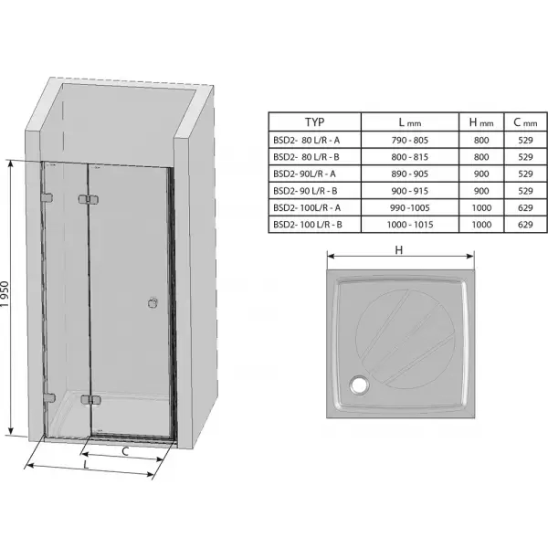 Двери душевые BSD2-80 B-R хром+Транспарент (800-815) Brilliant 0UP4BA00Z1