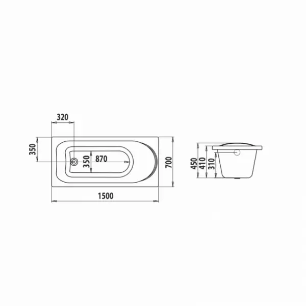 Ванна акриловая 150х70 см Pond PON1570i91
