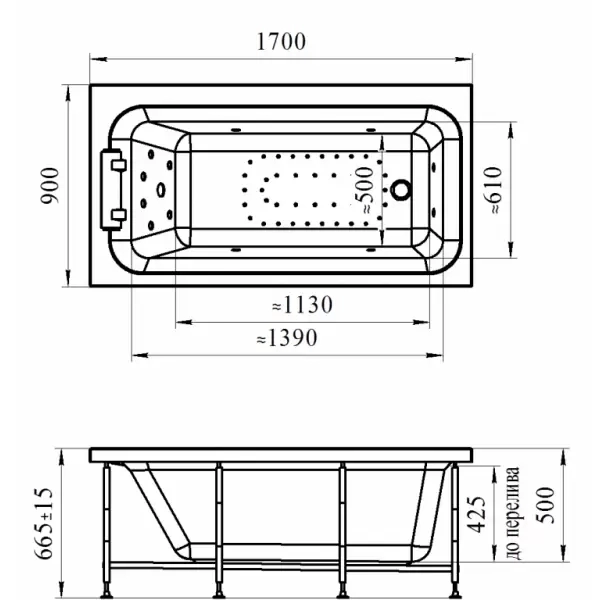 Ванна акриловая ХЕЛЬГА 170х90, рама-подставка, подголовник - 1 шт.; 1-01-0-0-1-045