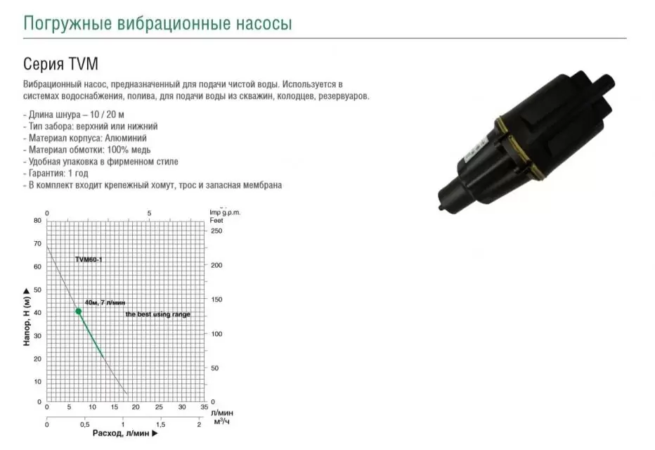 Насос вибрационный TVM60-10D Pumpman
