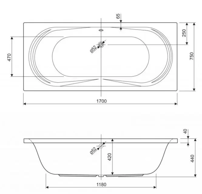 Ванна акриловая 1700x750x450 AMALFI-170-75-42