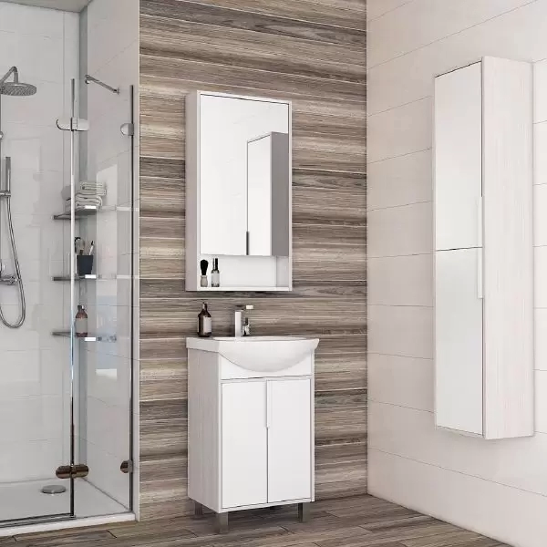 Шкаф-колонна Рико Белый/Ясень фабрик 1A216603RIB90