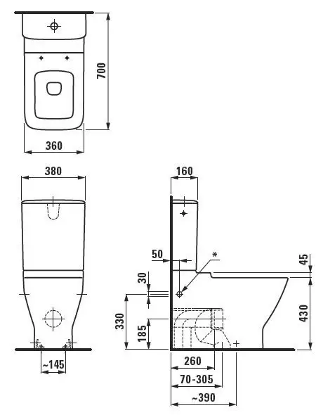 Унитаз-компакт Laufen Palace, нижний подвод воды