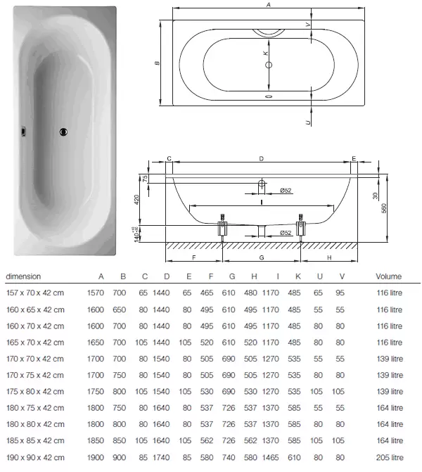Ванна Starlet 180x80 без шумоизоляции 1630-000 BETTE перелив по центру