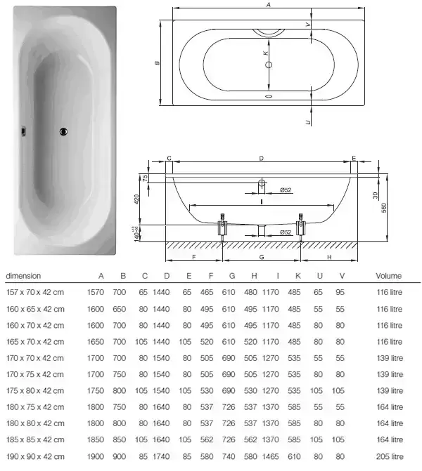 Ванна Starlet 190x90 без шумоизоляции 1830-000 BETTE перелив по центру