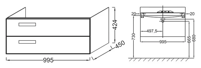 Тумба RYTHMIK для ЕХN112-Z /99,5х45х42,4/ (белый) EB1304-G1C J.Delafon