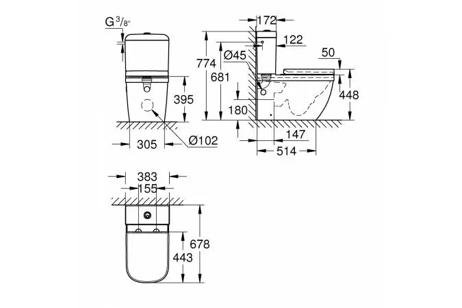 Унитаз напольный Euro Ceramic, комплект, 39462000 GROHE