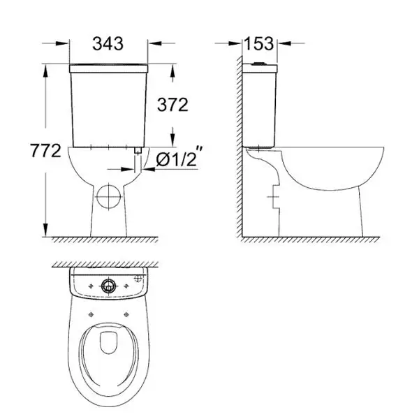 Бачок Bau Ceramic, нижний подвод воды, 39436000 GROHE