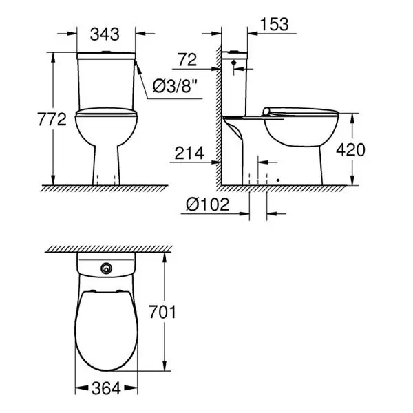 Унитаз-компакт Bau Ceramic, горизонтальный выпуск, сиденье с микролифтом, 39496000 GROHE