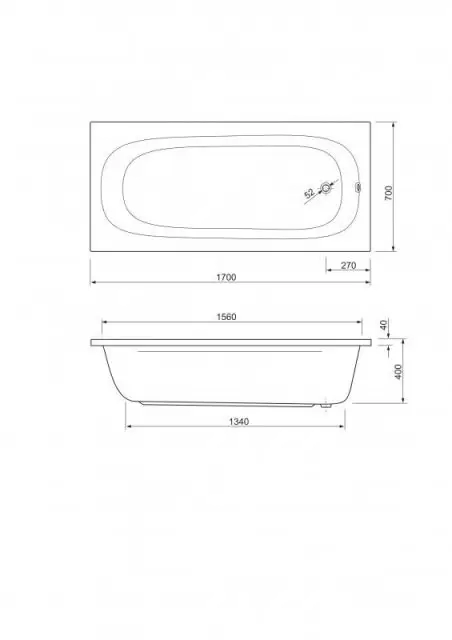 Акриловая ванна PIAVE-170-70-42 1700x700x420 CEZARES