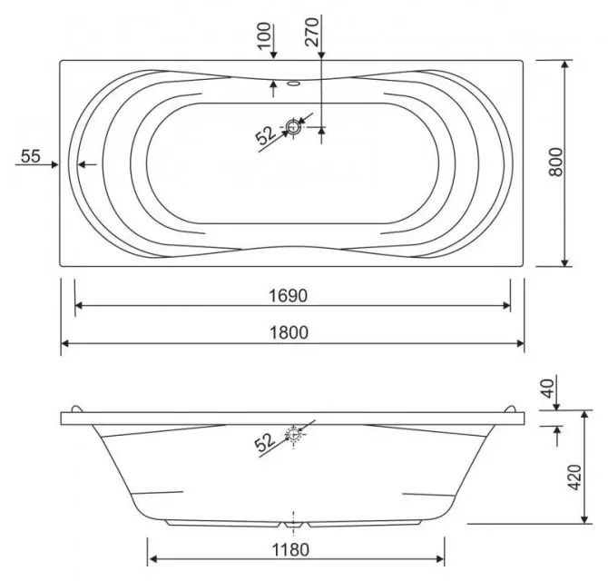 Акриловая ванна APOLLO-180-80-49 1800x800 CEZARES