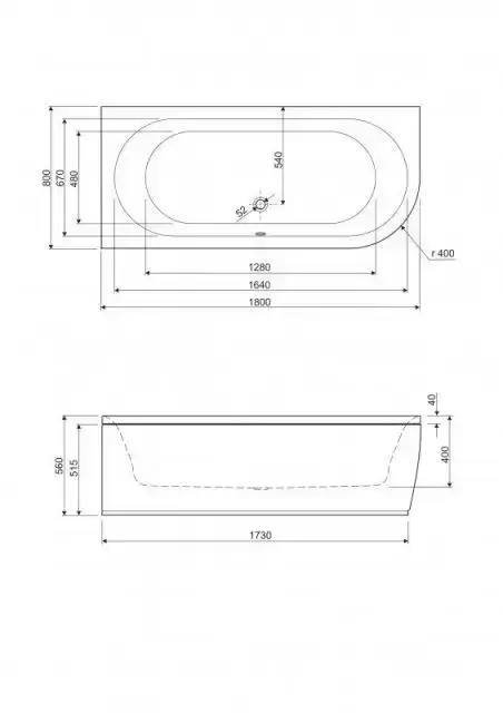 Акриловая ванна 1800x800x400 METAURO CORNER-180-80-40-L CEZARES