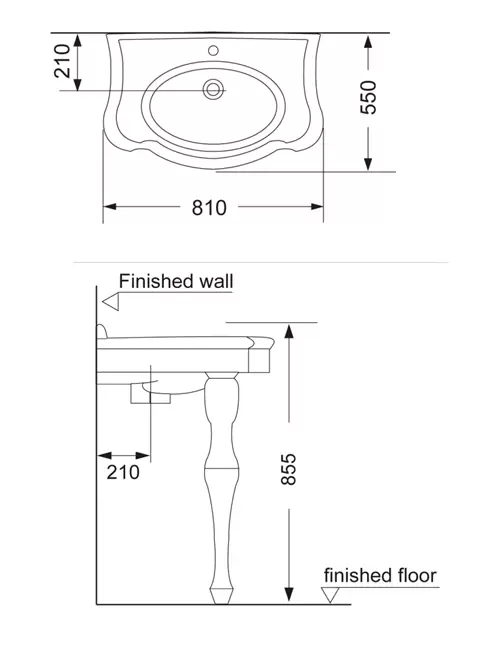 Раковина на двух фигурных ножках 810*550*855, с креплениями OR3300+OR3310Creo