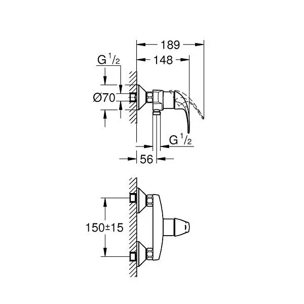 Смес.Душ,1-рыч, LongLife 35мм BauCurve 23631000 GROHE