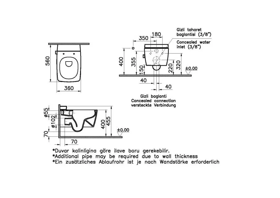 Подвесной унитаз METROPOLE 56 см с функциями VitrAflush и VitrAfresh 7672B003-1687