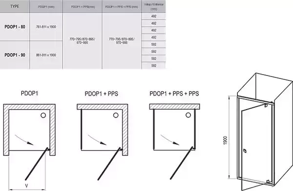 Душевая дверь Pivot PDOP1-90 черный + транспарент 03G70300Z1 Ravak