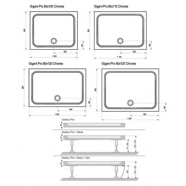 Поддон GIGANT PRO 100х80 CHROME белый XA04A401010 Ravak
