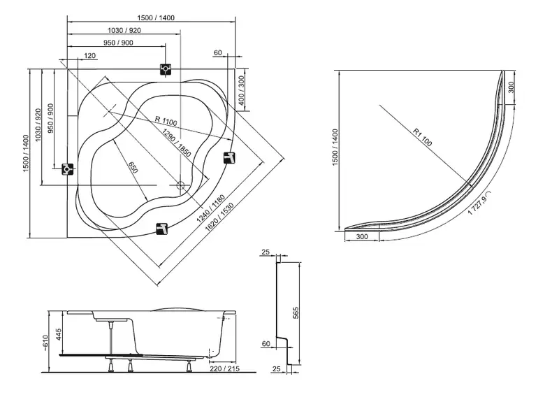 Ванна акриловая RAVAK GENTIANA 140x140 белая