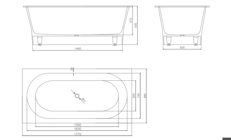 Ванна мрамор от Lantau 1770x880х630 Esse