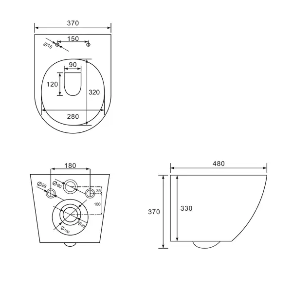 Унитаз подвесной 103, безободковый, сиденье дюропласт softclose тонкое, быстросъем