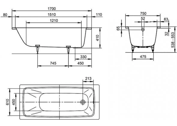 Ванна стальная Cayono 750 1700х750