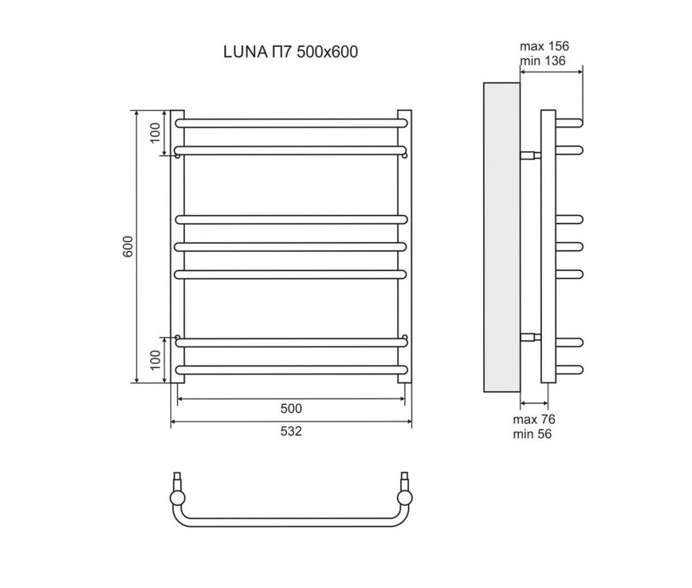 Полотенцесушитель водяной П7 500x600 Луна LM41607