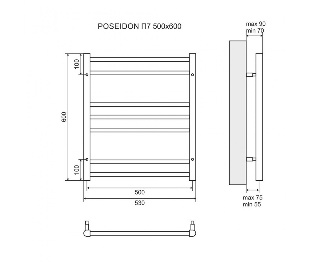 Полотенцесушитель водяной П7 500x600 Посейдон LM42607